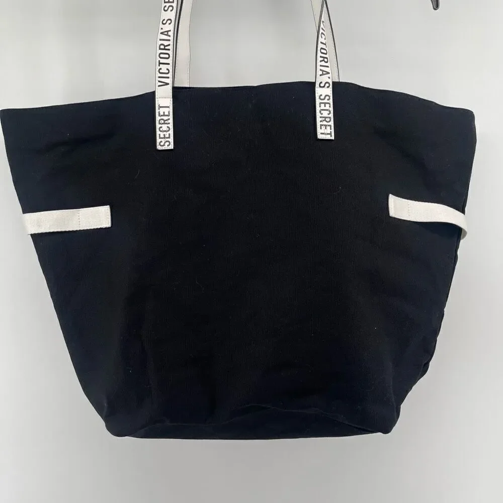 Victoria’s Secret Large Tote Bag Black White Canvas Logo 2018 Collectible